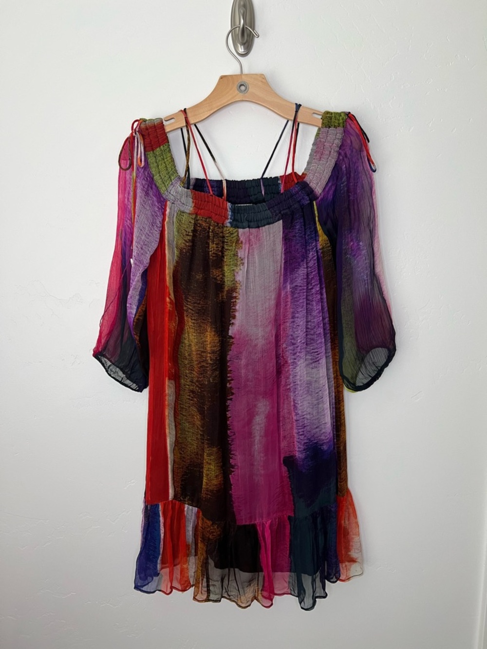 Floreat Loved by Anthropologie Multicolor Sheer Off-Shoulder Midi Dress